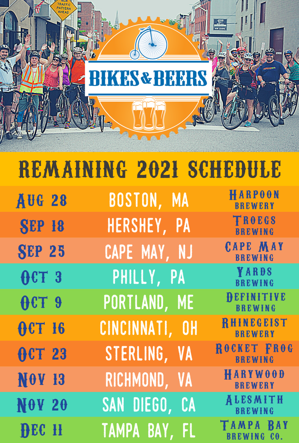 Remaining 2021 Bike & Beers Calendar